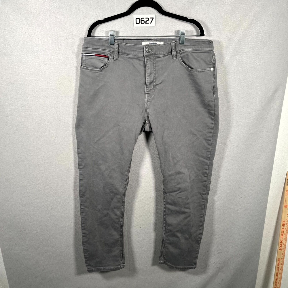 Tommy Hilfiger Jeans Mens 38 Gray Denim Embroidered Logo Straight Leg Casual